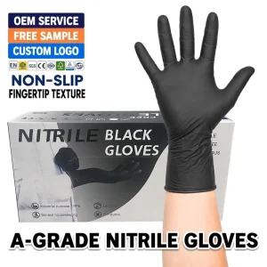 100 Box Black Disposable Nitrile Gloves Powder Free Anti-Slip for Food Handling and Tattooing