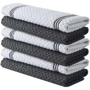 100% Cotton Highly Absorbent Kitchen Towels Grey Dish Cloth for Cleaning