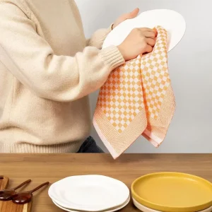 100% Cotton Orange Checkered Kitchen Tea Towel Woven Dish Towel Factory Custom-made Napkin Cloth BSCI OEKO-TEX