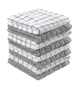 100% Cotton Reusable Kitchen Cleaning Cloths Hanging Loop Super Absorbent Lint Free Dish Towels for Drying Dishes Tables