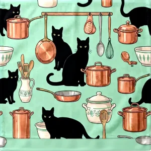 100% Cotton Tea Towels Cats in the Kitchen Playful Feline Graphic Decorative 40x60cm