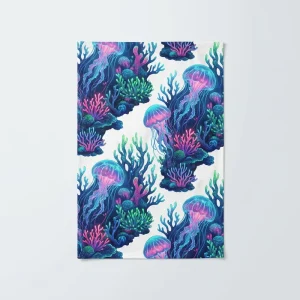 100% Cotton Tea Towels Deep Sea Jellyfish and Coral Marine Life Dish Towels 40x60cm
