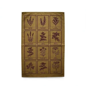 100% Cotton Tea Towels Retro Botanical Illustration Burgundy 40x60cm