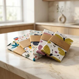 100% Cotton Waffle Floral Pattern Sustainable Hypoallergenic Eco-Friendly Machine Washable Rectangle Kitchen Tea Towel for Dish