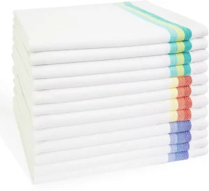 100% Cotton Woven Kitchen Tea Towel 40x60cm Quick Dry White Stripe Dish Towel Customizable