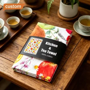 100% Cotton Woven Kitchen Towel Custom Printed Custom Size High Absorbent Multi Use Promotion Gift