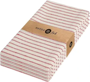 100% Cotton Woven Red Kitchen Dish Towels Set of 4 Scandia Stripe 16″x26″ Quick Dry Eco Friendly Tea Towels with Hanging Loop