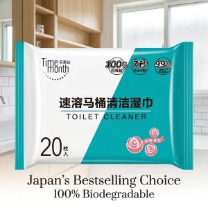 100% Flushable Toilet Cleaner Wipes with 99.9% Antibacterial Silver Ion