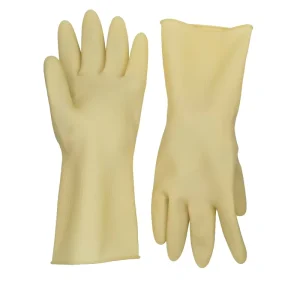 100% Latex Beige Long Rubber Kitchen Cleaning Gloves for Household Use, Waterproof, Medium Thickness, 3 Sizes