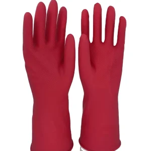 100% Latex Rubber Household Cleaning Gloves in Yellow, Pink, Orange, and Red