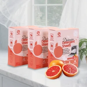 100 Loads Eco Friendly Dishwasher Detergent Sheets No Plastic Biodegradable Grapefruit Scent Dishwasher Tablets for Dishwasher