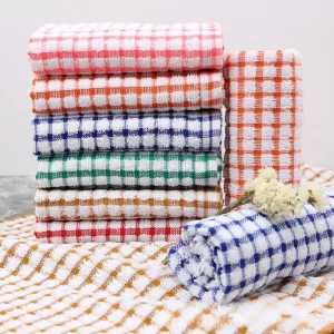 100% Organic Cotton Terry Linen Customized Fine French Waffle Weave Kitchen Hand Towel Tea Towels Stripe Design Woven Dish