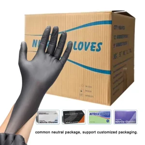 100-Piece Box 4mil Black Disposable Nitrile Examination Gloves, Powder-Free for Medical, Lab, Food, and Beauty Use