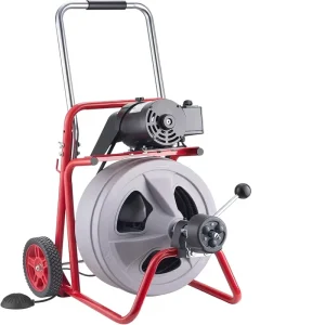 100 ft x 1/2 in Auto-Feed Sewer Snake Drain Auger with Wheels Portable 8 Cutters Air-Activated Foot Switch for 2-6 in Pipes