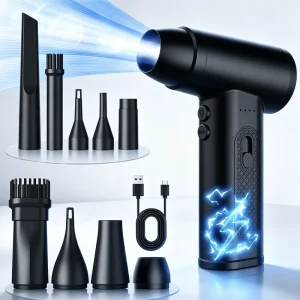 100W Lightweight Handheld air duster Gun Multiple Mouthpiece Adaptations air Blower Portable Rechargeable Mini Fan