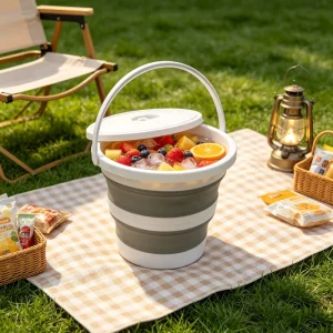 10L Collapsible Water Bucket with Handle and Lid Large Capacity Foldable Tub for Car Washing Household Water Storage