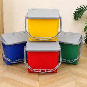 10L Color Coded Plastic Cleaning Bucket with Lid Portable Collection Pail for Janitorial Cart Hospital Hotel Housekeeping