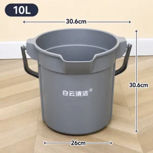 10L Gray Plastic Cleaning Bucket with Square Spout, Measuring Scale and Durable Handle for Home and Commercial Use