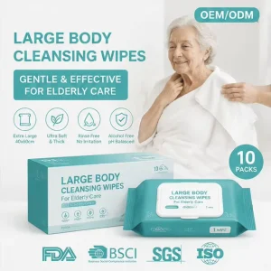 10PCS Elderly Care Body Cleansing Wipes, Hospital Grade, Large Size, Alcohol-Free, Unscented, Nursing Home Use