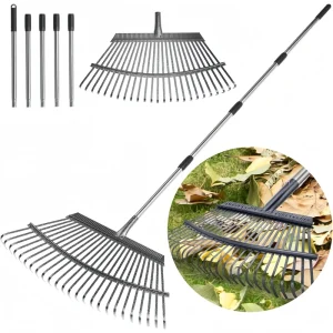 11 Tines Telescopic Leaf Rake Thickened Rust Resistant Garden Hand Tools for Leaves Collecting Soil Loosening Yard