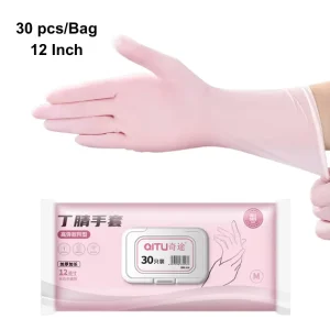 12-Inch 7g Disposable Household Nitrile Gloves, Soft, Light, 30/50 Pieces/Bag, Four Colors, Powder-Free, Waterproof, Single-Use