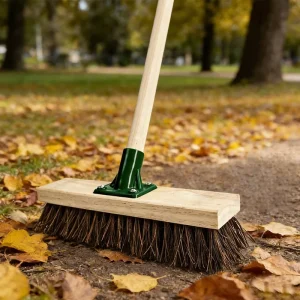12-Inch Brown Wooden Broom Stick with Dustpan for Courtyard Leaf Sweeping