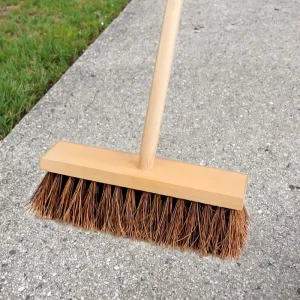 12-Inch Heavy-Duty Wooden Broom with Natural Palmyra Bristles and Dustpan for Concrete, Decks, Patios, and Rough Surfaces