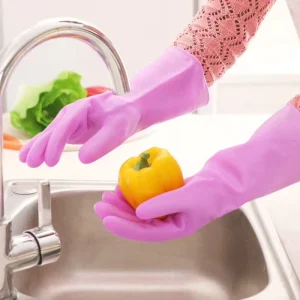 12 Inch Latex Rubber Household Gloves Waterproof Anti Oil Kitchen Dishwashing Gloves