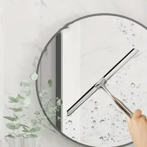 12 Inch Stainless Steel Squeegee with Rubber Metal Handle Shower Wiper Cleaning Blade with Hanger Hook for Bathroom Window Glass