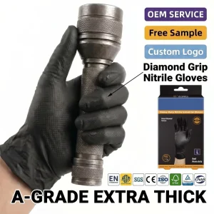 12 Mil Thick Diamond-Texture Nitrile Gloves, Heavy-Duty Industrial-Grade Mechanic Work PPE Safety Gloves