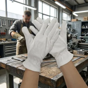 12 Pairs White Cotton Open-Cuff Breathable Household Work Gloves, Eczema and Spa Use