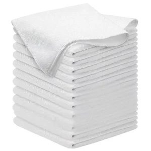 12-Piece 12.5 x 12.5 Inch Microfiber Lint-Free Antibacterial Eco-Friendly Cleaning Cloths White Absorbent