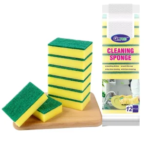 12-Piece Rectangle Sponge Scouring Pads for Dishwashing and Kitchen Cleaning