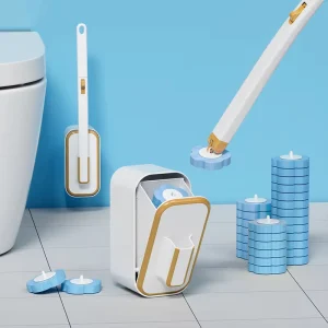 12-Refill Gold-Rim Wall-Mounted Plastic Toilet Cleaning Brush Set