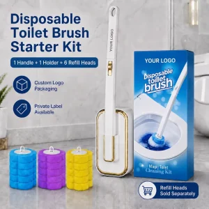 12 Refills Eco-Friendly Sponge Bathroom Toilet Cleaner Dead Corner Long Handle Wall-Mounted Disposable Toilet Cleaning Brush
