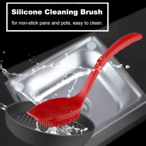 12.5 Inch Long Handle Silicone Kitchen Cleaning Brush with Scraper for Non stick Cookware and Sink Cleaner