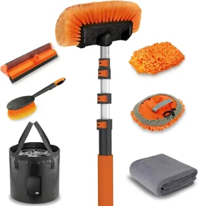 12FT Car Wash Brush Long Handle Auto Cleaning Kit Soft Bristle Microfiber Mop Squeegee Wheel Brush Drying Towel RV Truck Boat