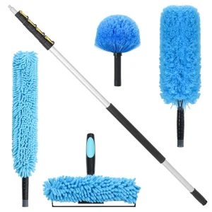 12FT Eco Friendly Aluminum Telescoping Extension Pole 4 Duster Heads Corner Brush Window Squeegee Household Cleaning Tools
