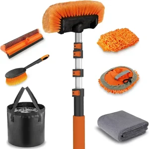 12FT Long Handle Car Wash Brush Set Soft Bristle Microfiber Cleaning Mop Window Squeegee Wheel Brush Bucket Drying