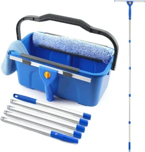 12L Water Tub Plastic Mop Bucket with Squeegee Window Washer Microfiber Cloth Telescopic Handle