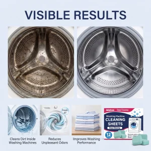 12pcs Washing Machine Cleaning Sheets Odor Removing Germs Killing Stains Preventing Cleaning Washing Machine Tablet