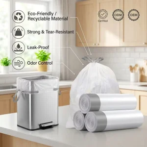 13 Gallon Compostable Polypropylene Drawstring Garbage Bags for Home Kitchen Waste Bins