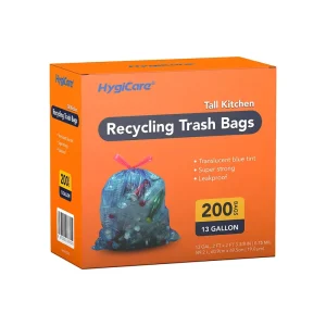 13 Gallon Drawstring Recycling Trash Bags Translucent Blue for Home and Office Waste Sorting