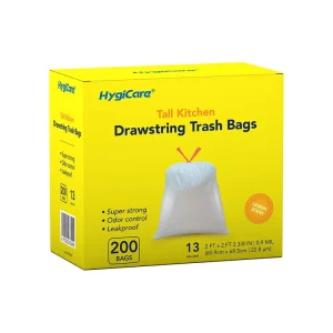 13 Gallon Drawstring Tall Kitchen Trash Bags Lemon Scent Odor Control Easy to Use Strong Garbage Bags for Home Kitchen Use