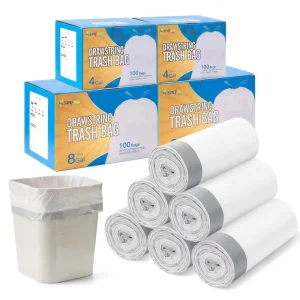 13-Gallon White Drawstring Trash Bags for Kitchen and Living Room Use