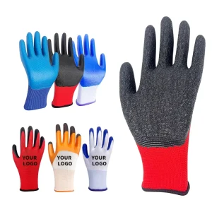 13 Gauge Nylon Work Gloves with Latex Crinkle Coating for Gardening, Household, and Construction