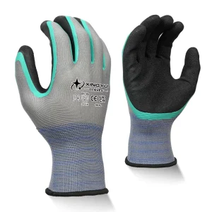 13-Gauge Polyester Double-Dipped Crinkled Latex Work Gloves for Fruit Picking and Warehouse Sorting