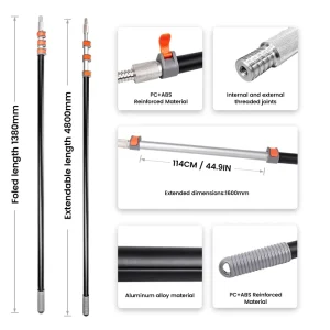 138cm 4 Sections Extendable Telescopic Aluminum Rod with Multi purpose Interchangeable Head Extension Rod