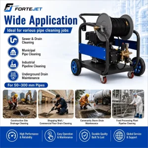 150Bar Gasoline Sewer Jetting Machine 30L min 17HP Drain Cleaning Machine Sewer Jetter for Blocked Sewer Pipe