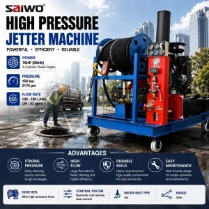 150bar/2175psi 100-160L/min 26-42gpm Diesel Sewer Jetting Machine High Pressure Water Jetter Drain Cleaning Machine Pipe Cleaner